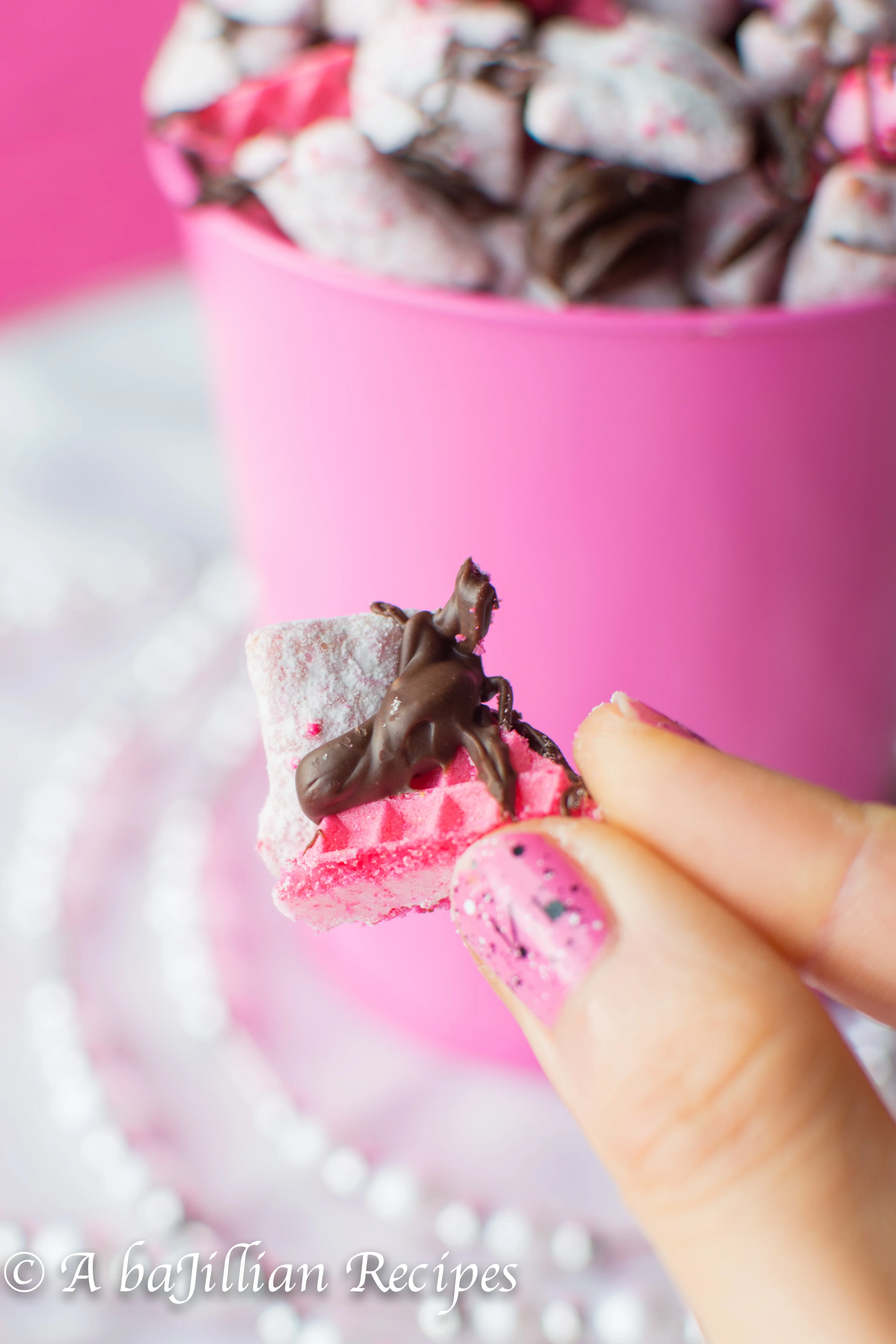 Chocolate Covered Strawberry Puppy Chow | A baJillian Recipes