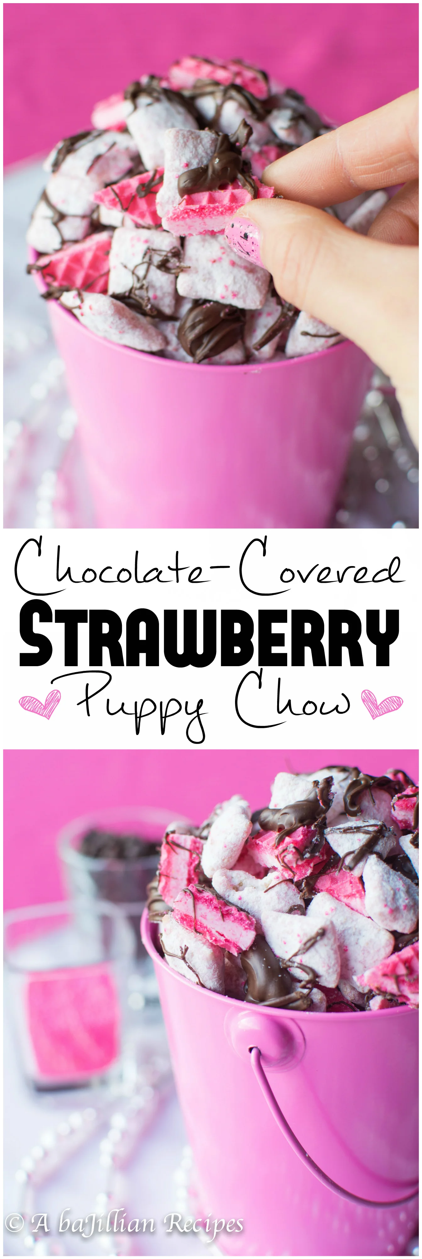 Chocolate Covered Strawberry Puppy Chow | A baJillian Recipes