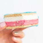 With a layer of no-churn red velvet white chocolate chip ice cream, a layer of cheesecake ice cream, and a fabulously festive blue white chocolate shell, these Red Velvet, White and Blue Ice Cream Sandwiches are all you need to cool down this Fourth of July!