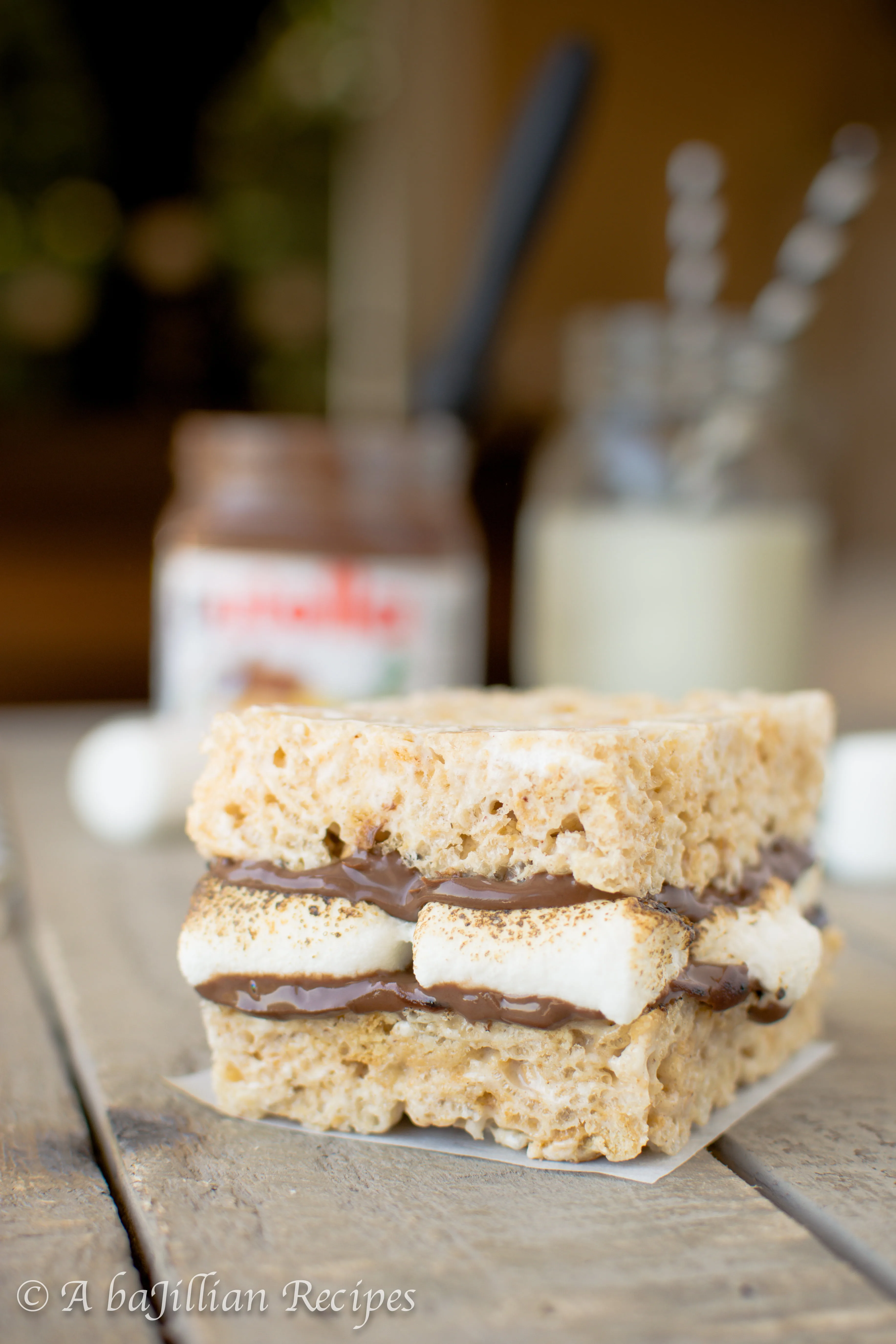 Nutella-Stuffed Rice Krispies Treat S'mores | A baJillian Recipes