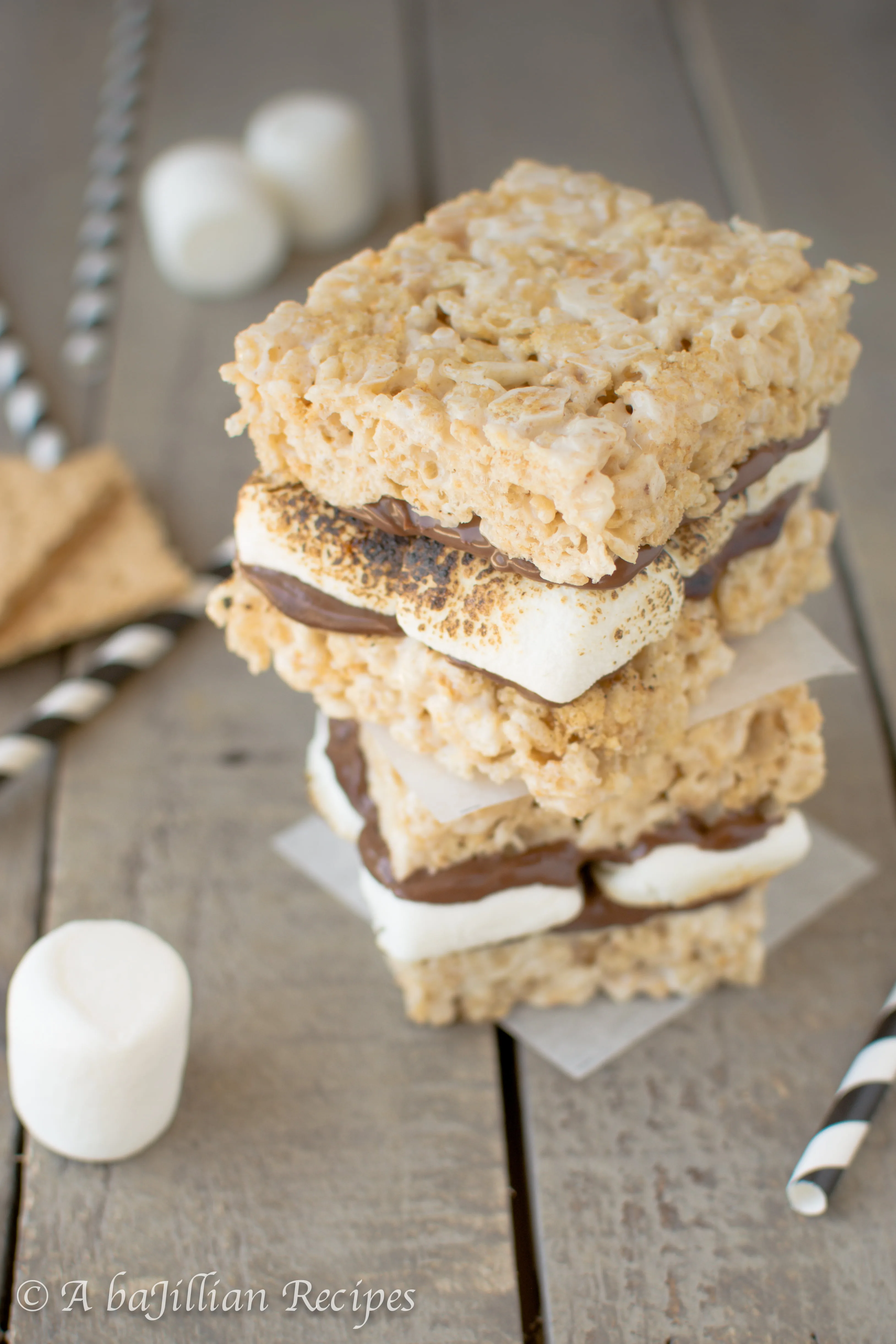 Nutella-Stuffed Rice Krispies Treat S'mores | A baJillian Recipes