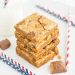 These soft and chewy Browned Butter Butterfinger Blondies are infused with browned butter and loaded with rich peanut buttery Butterfingers!