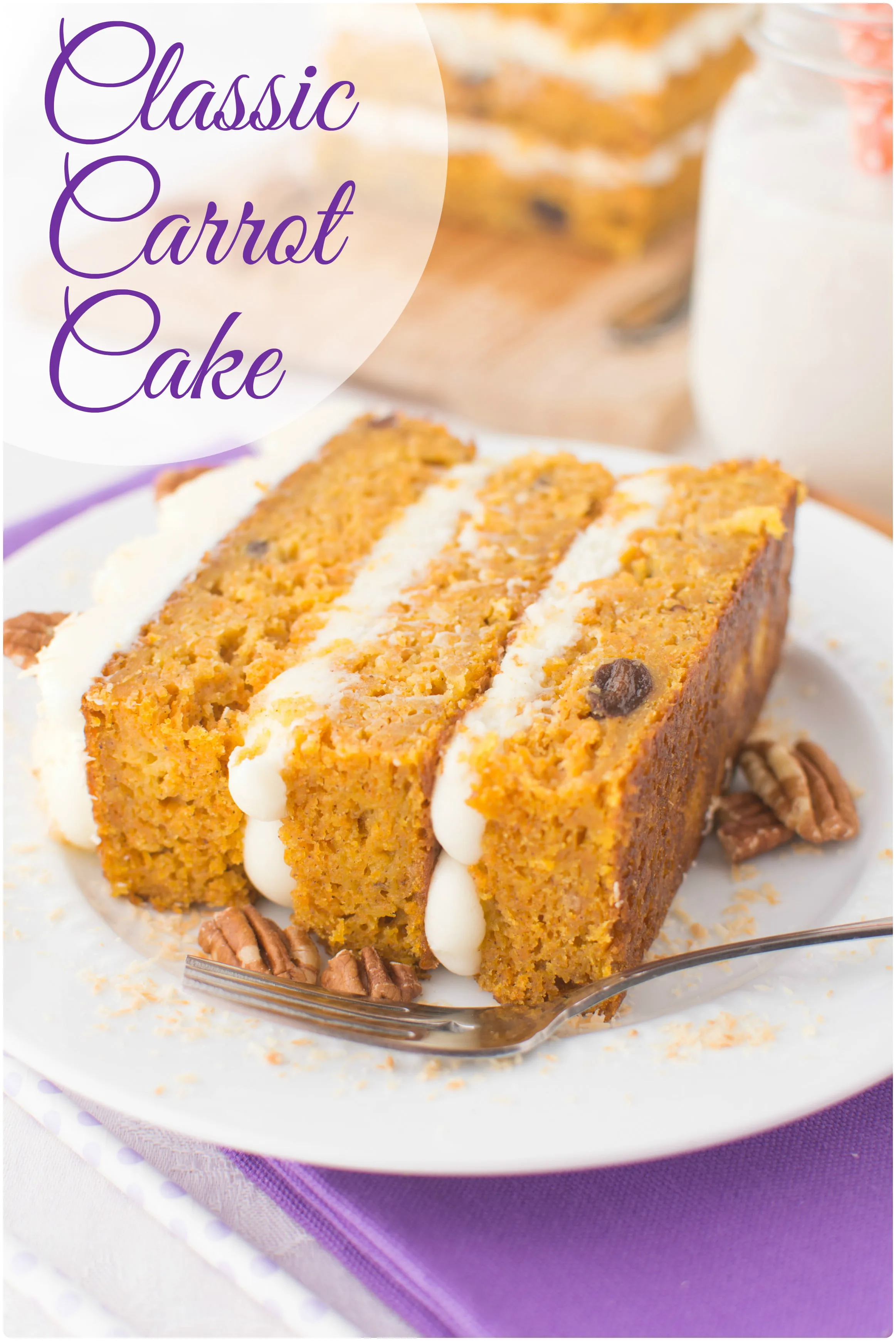 Incredibly moist and flavorful carrot cake frosted with a thick and rich cream cheese frosting! My favorite carrot cake recipe to date!