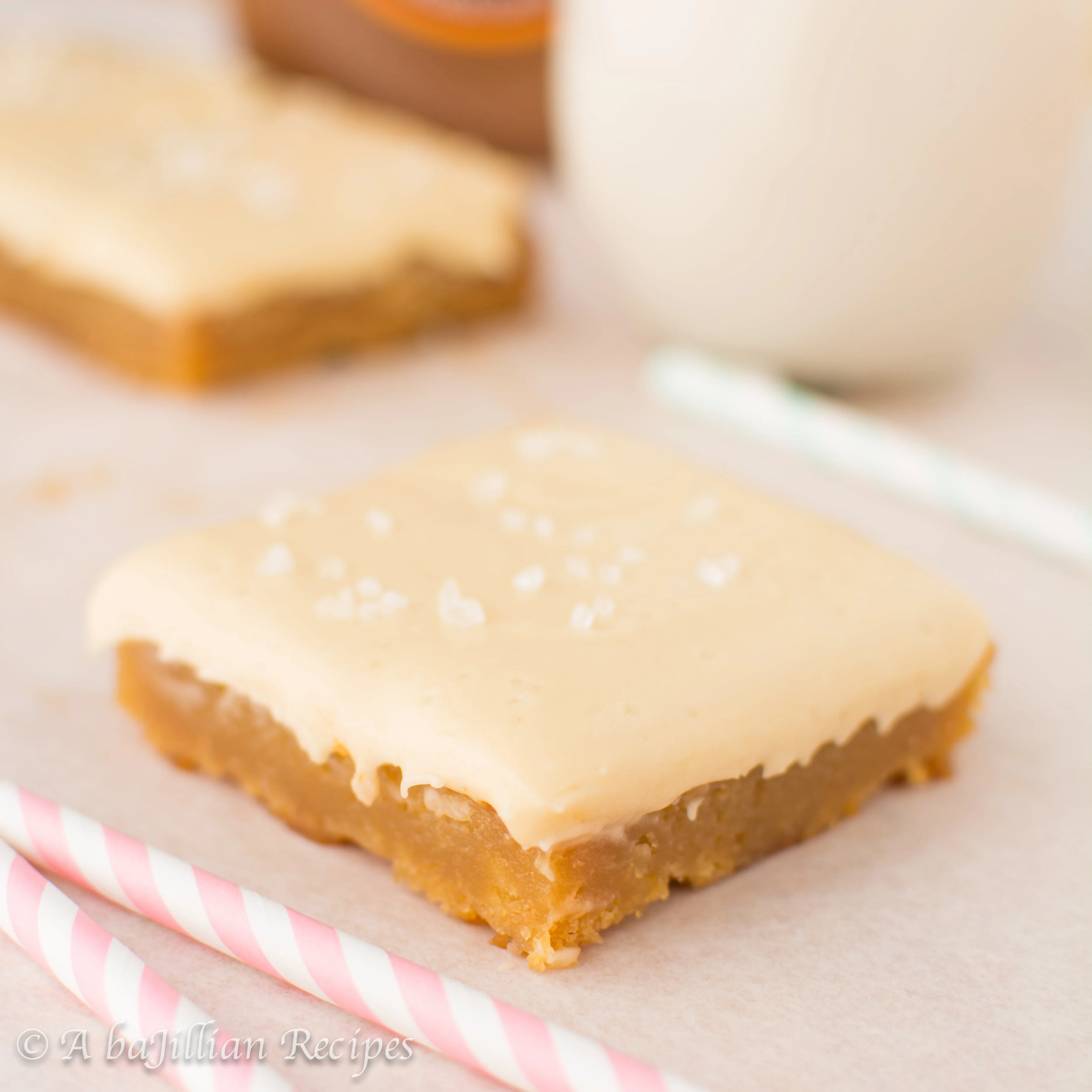 Incredibly moist and chewy squares bursting with caramel and frosted in a salted caramel frosting! A caramel version of a brownie!