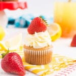 Supremely soft and fluffy strawberry cupcakes topped with a melt-in-your-mouth lemon swiss meringue buttercream!