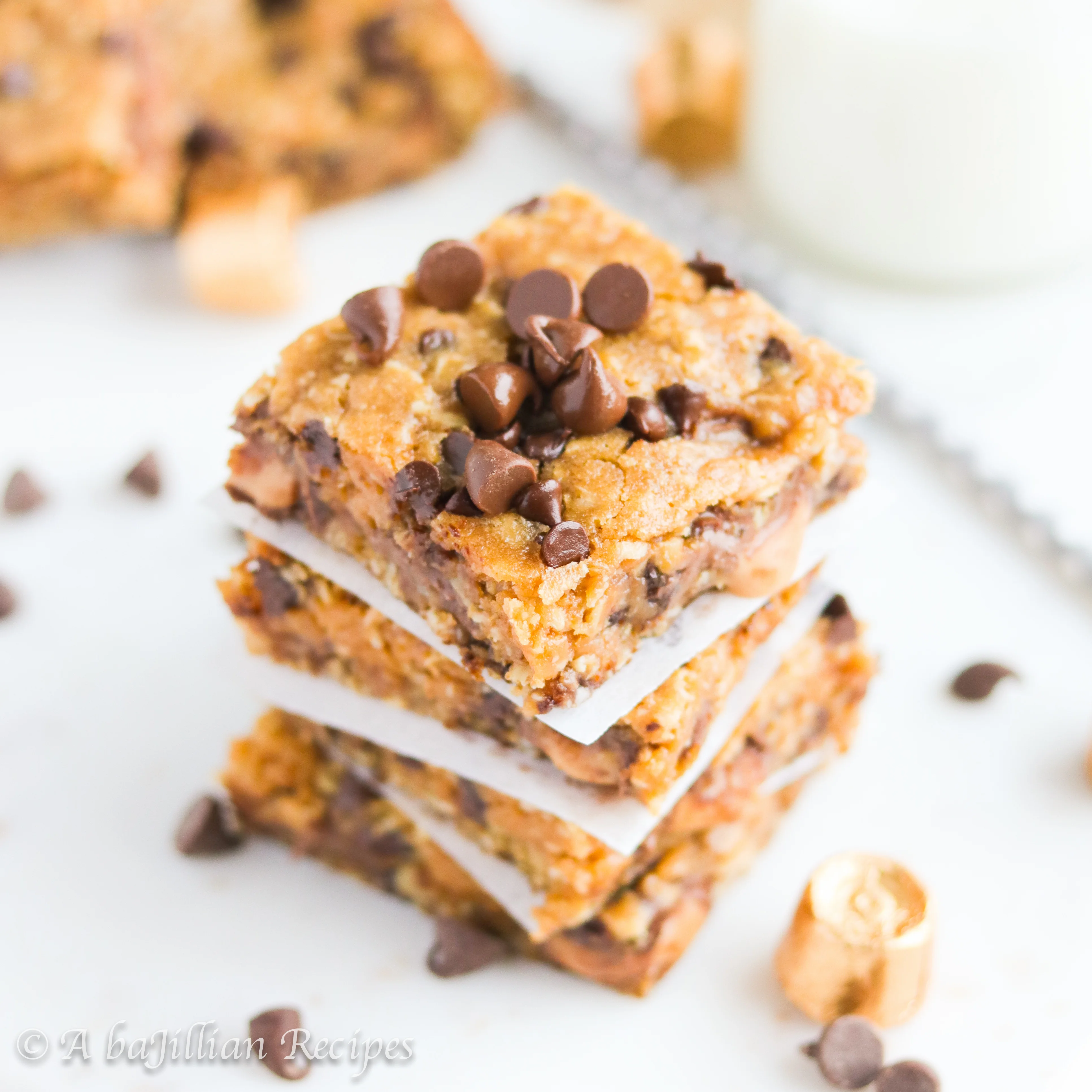 Soft and chewy oatmeal cookie bars loaded with ooey, gooey Rolo caramels!
