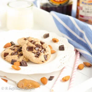 Ultra soft and chewy cookies sweetened with maple syrup, the nuttiness of almond butter, and loads of dark chocolate chunks!