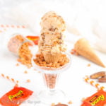 Super creamy no-churn butterscotch ice cream loaded with Reese's peanut butter cups and thick swirls of peanut butter!