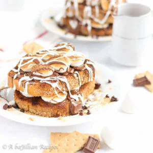 Roasted marshmallows and melty milk chocolate sandwiched between thick slices of crisp graham cracker-encrusted French Toast!
