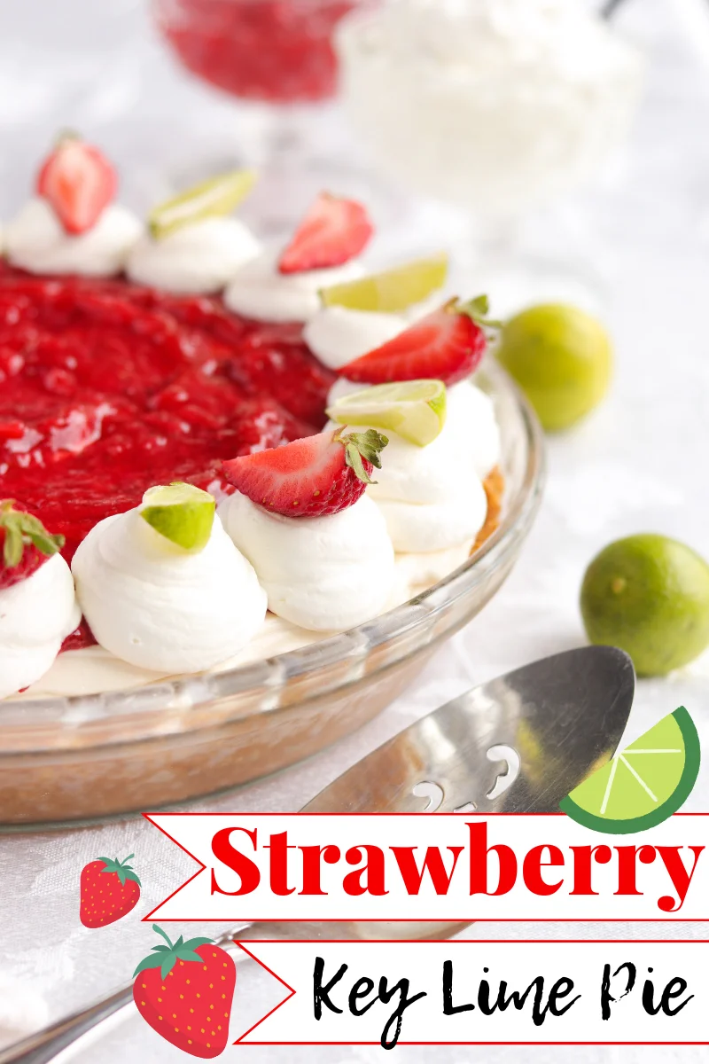 Rich and deliciously tangy key lime filling, fluffy cheesecake filling, and fresh strawberry topping in a graham cracker crust!