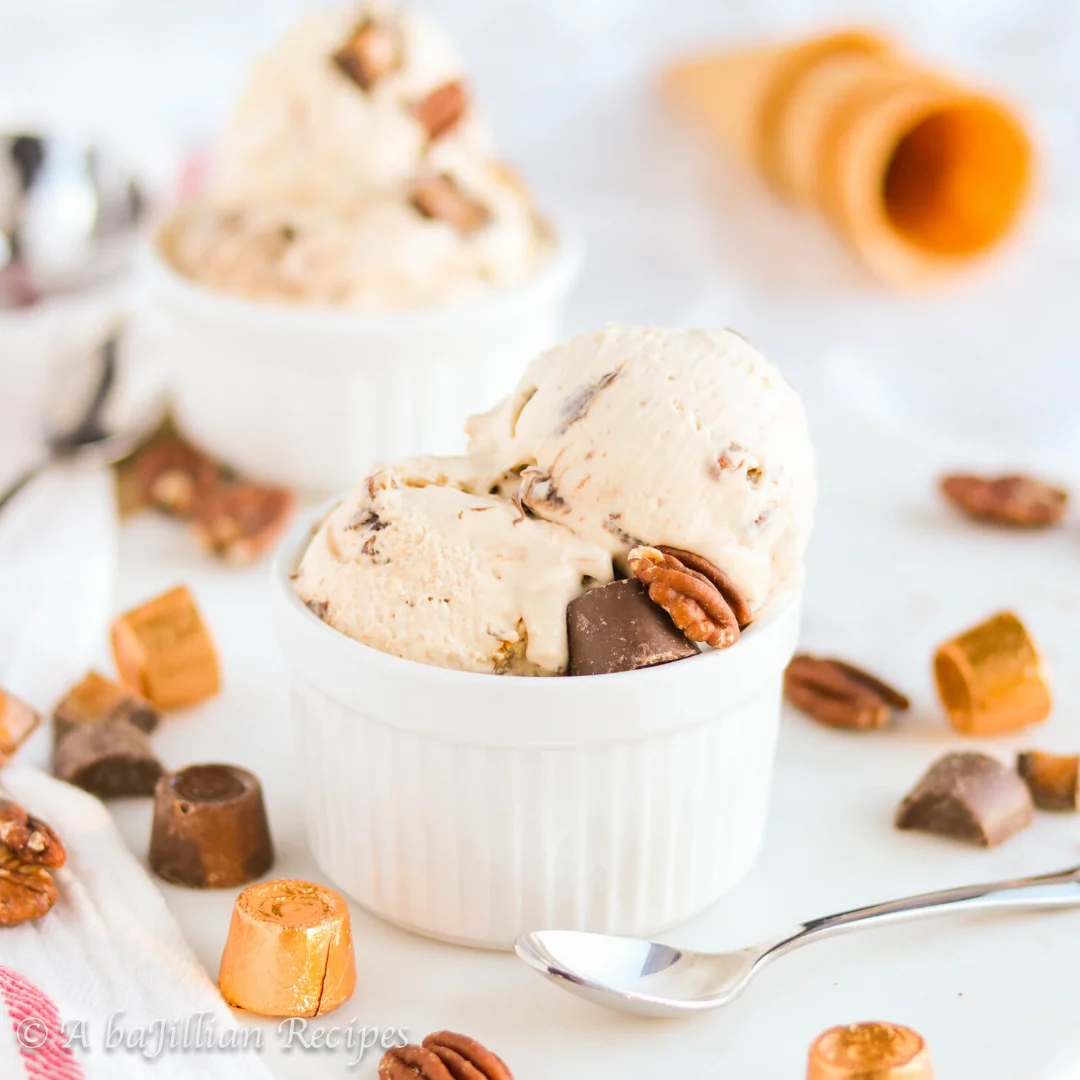 Creamy caramel ice cream loaded with chocolate-covered caramels, toasted pecans, and swirls of rich fudge!