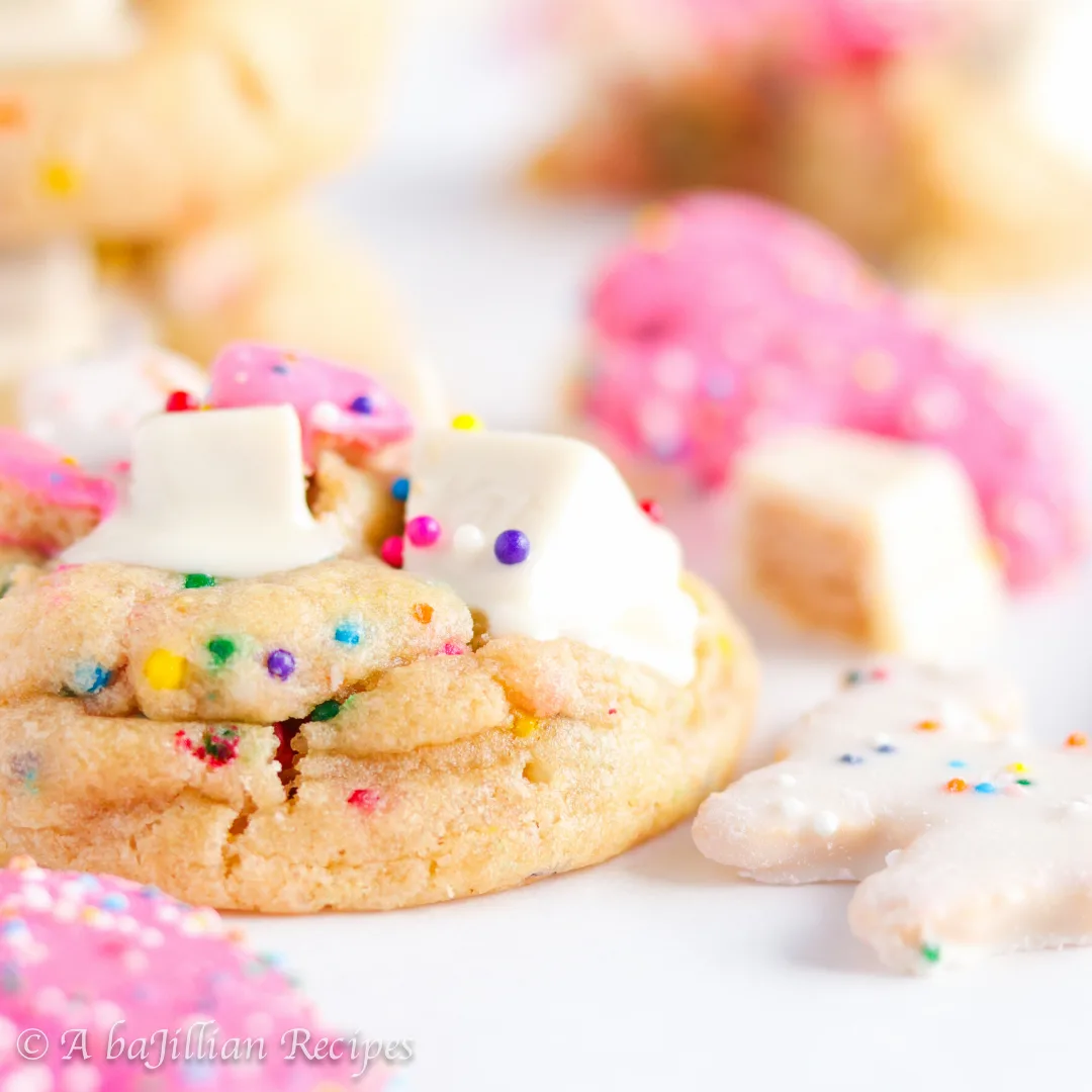 Soft sugar cookies loaded with frosted circus animal cookies, white chocolate kit kats, and colorful sprinkles!