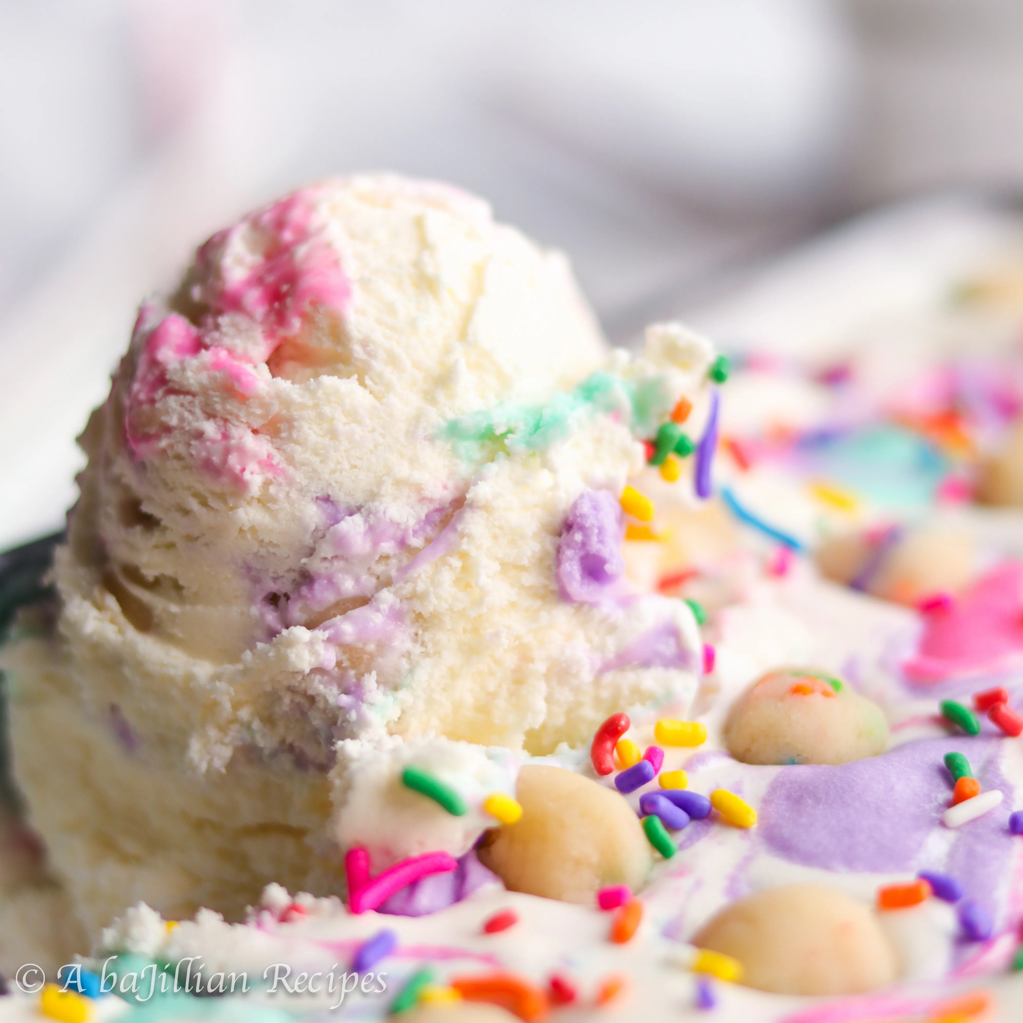 Creamy vanilla ice cream swirled with cream cheese frosting and loaded with sugar cookie dough!