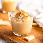 This Caramelized White Hot Chocolate is incredibly smooth, creamy, and has the deliciously rich flavor of butterscotch and toffee! 