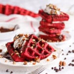 Crisp on the outside and fluffy on the inside, these Red Velvet Waffles are full of flavor and loaded with the most delicious cream cheese filling!