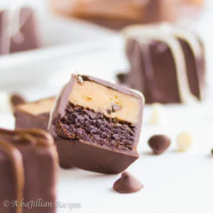 A fudgy brownie topped with a layer of cookie dough and dipped in silky smooth dark chocolate!