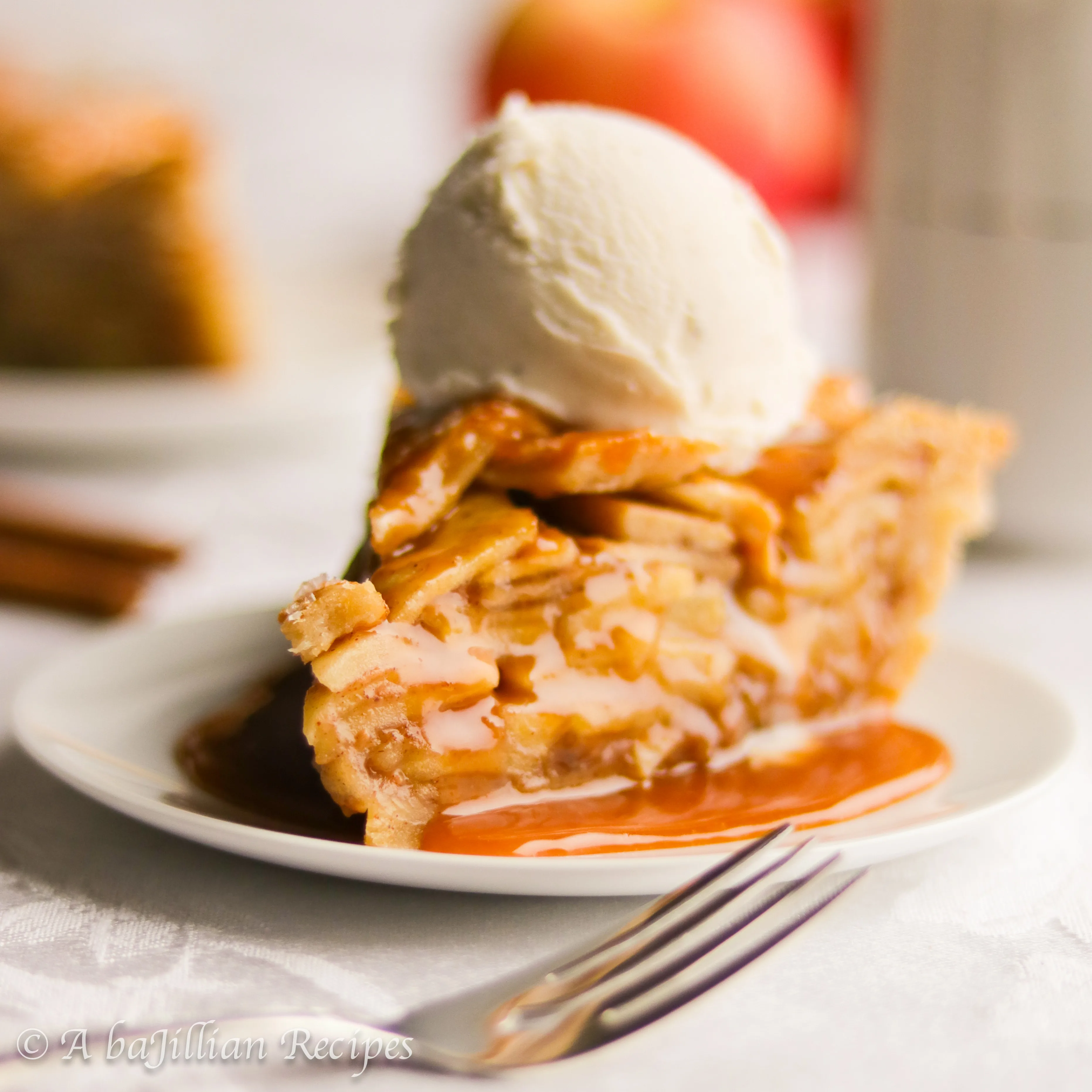 Tart, juicy apples baked in rich homemade salted caramel sauce, surrounded by a buttery flakey pie crust, and drizzled with even more heavenly caramel! 
