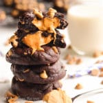 Soft and chewy dark chocolatey cookies loaded with peanut butter chips and a mouthwatering peanut butter butterscotch center!