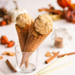 Incredibly creamy pumpkin ice cream loaded with chewy snickerdoodle cookie dough pieces!