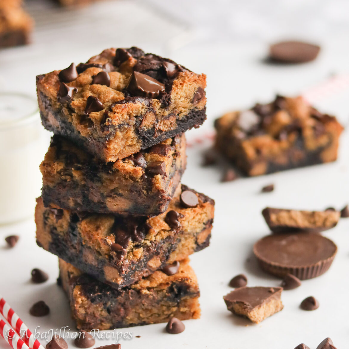 Soft and chewy peanut butter chocolate chip cookies baked into rich and fudgy Reeses Cup brownies!