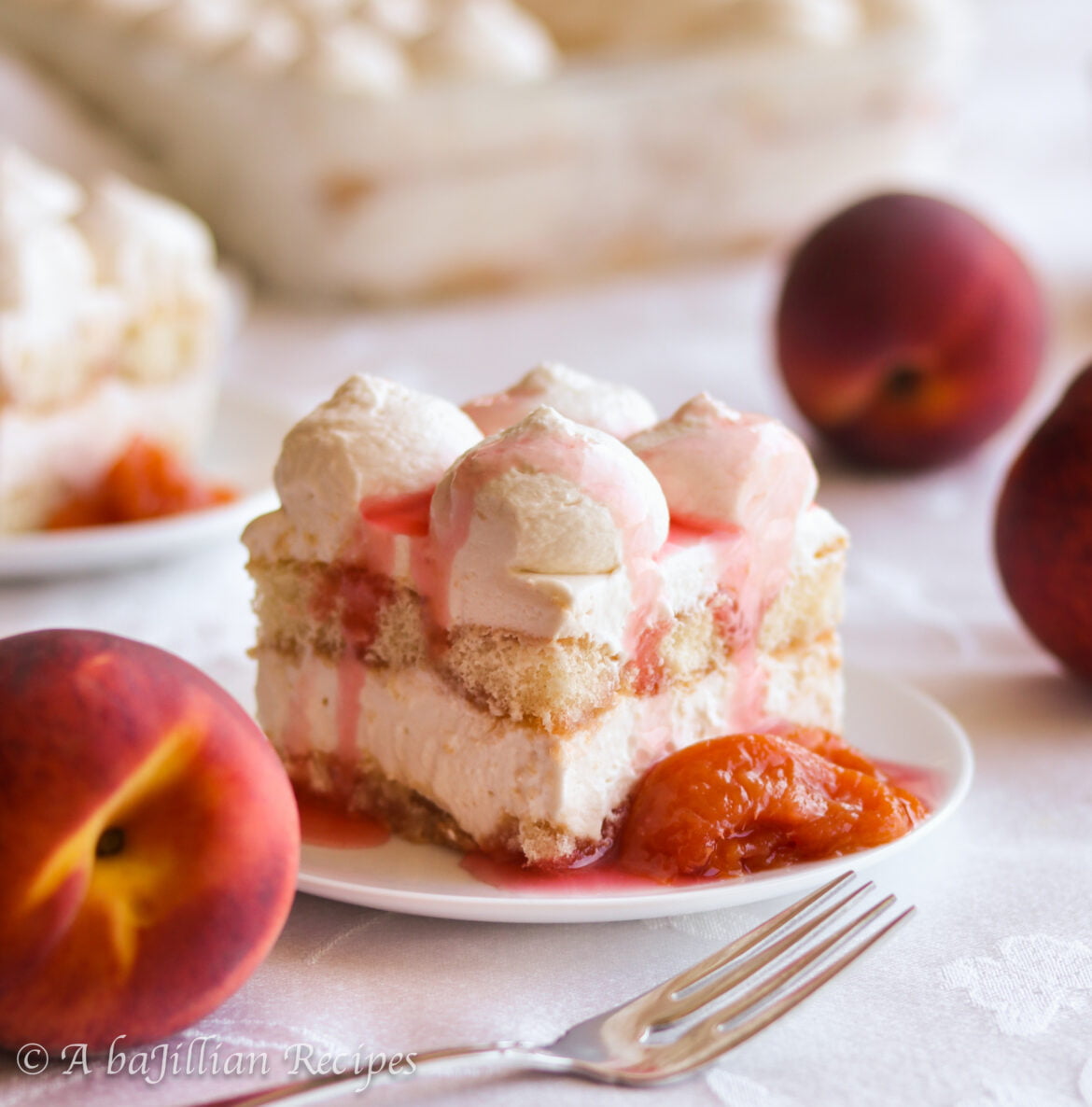 Layers of creamy peach mascarpone filling and delicate ladyfingers soaked in fresh peach syrup. It's also served with the most delicious peach compote!