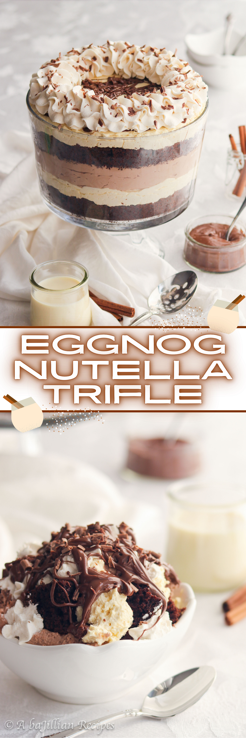 Heavenly layers of moist chocolate cake, mousse-like eggnog filling, creamy Nutella cheesecake filling, and rich Nutella!