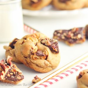 Soft and chewy cookies infused with brown butter and packed with homemade saltine cracker toffee!