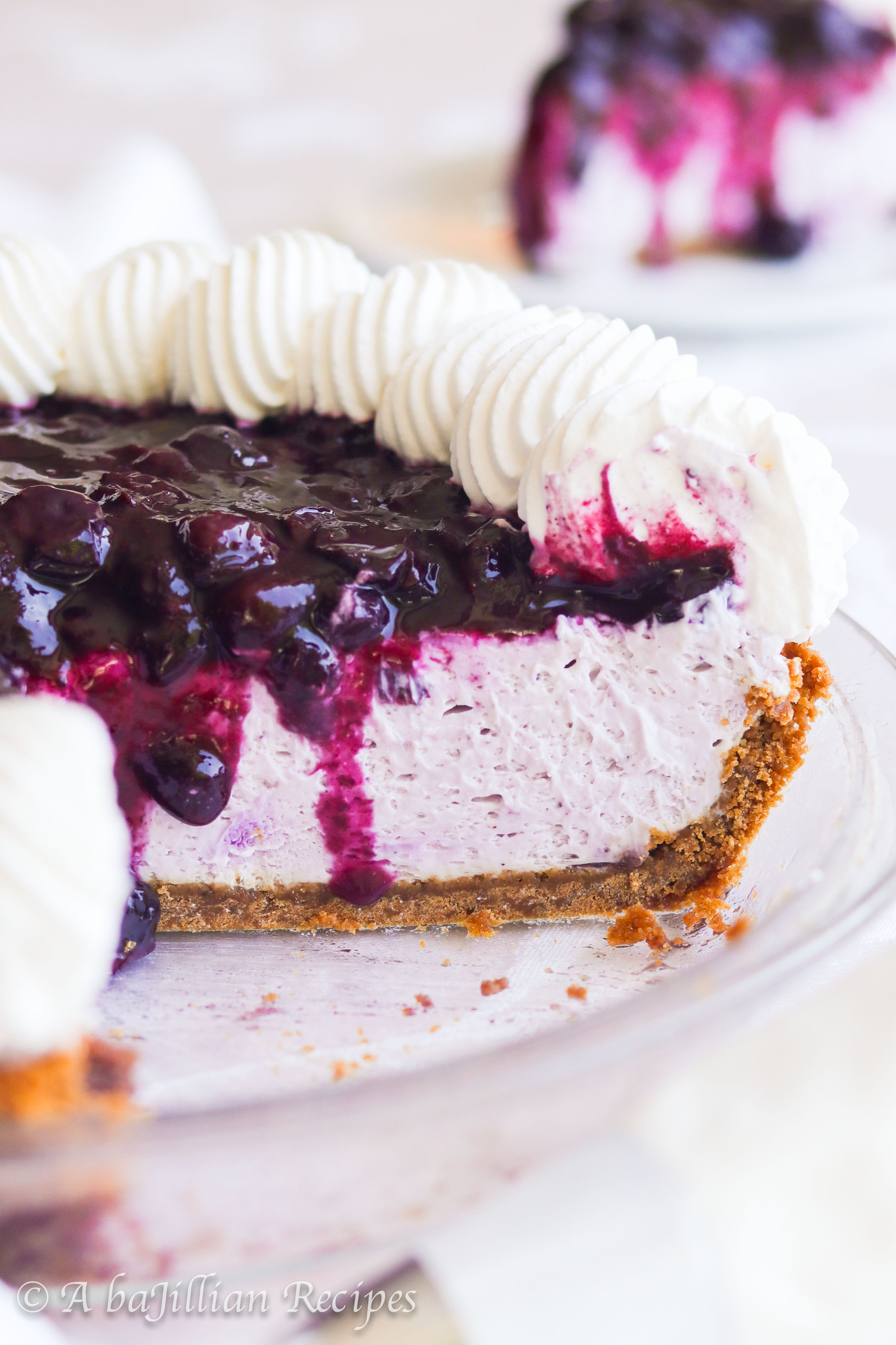 Light and fluffy blueberry cream filling and luscious blueberry topping nestled in a buttery Biscoff cookie crust!