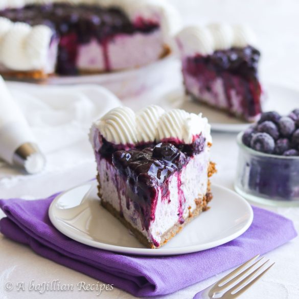 Light and fluffy blueberry cream filling and luscious blueberry topping nestled in a buttery Biscoff cookie crust!
