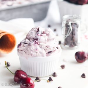 Incredibly creamy no-churn ice cream infused with the natural sweetness of fresh cherries, loaded with flecks of dark chocolate and sweetened cherries!
