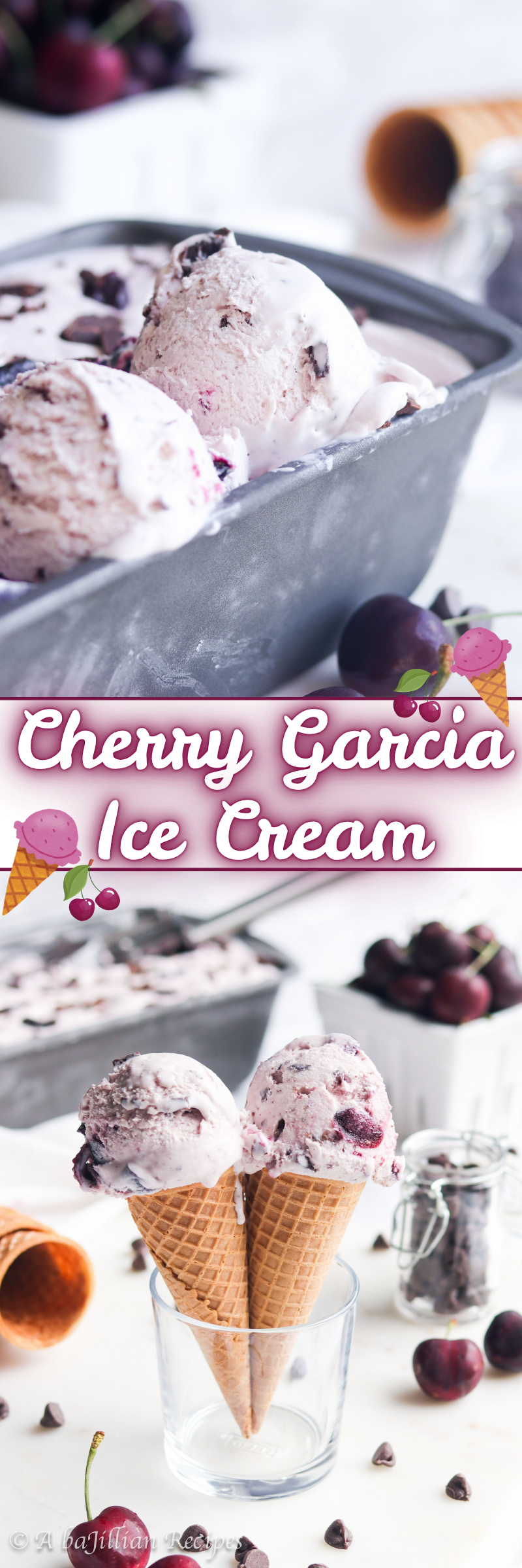 Incredibly creamy no-churn ice cream infused with the natural sweetness of fresh cherries, loaded with flecks of dark chocolate and sweetened cherries!