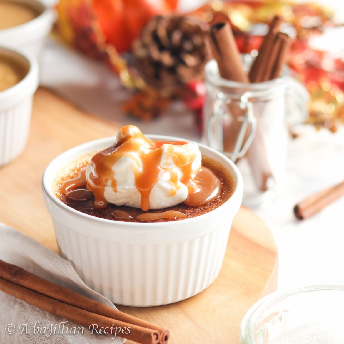 Exquisitely smooth and creamy crème brûlée infused with the fall sweetness of pumpkin and warm richness of silky caramel!