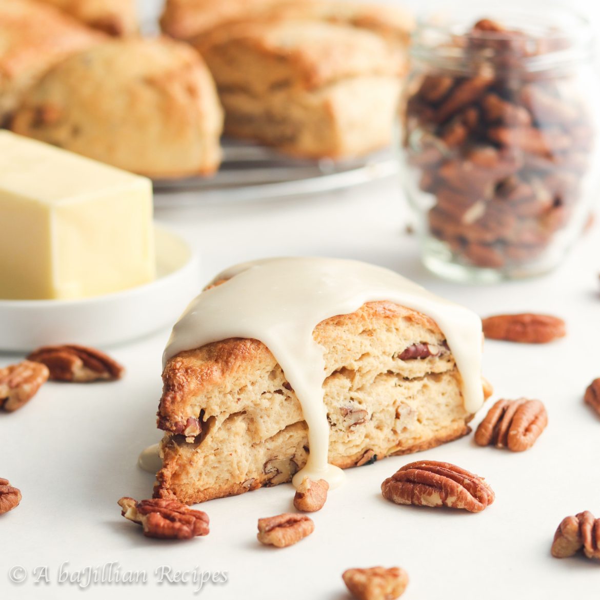 Fluffy, buttery and flaky, these scones are infused with brown butter, loaded with toasted pecans, and drizzled in absolutely no shortage of brown butter icing!
